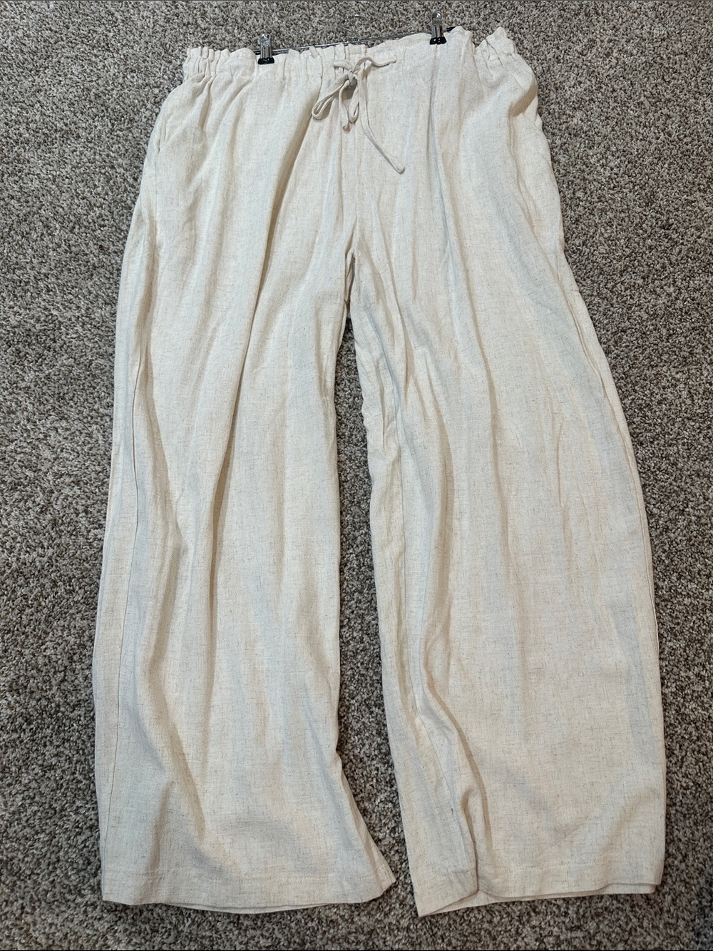 Women’s Drawstring Linen-Blend Wide Leg Pants — Cream